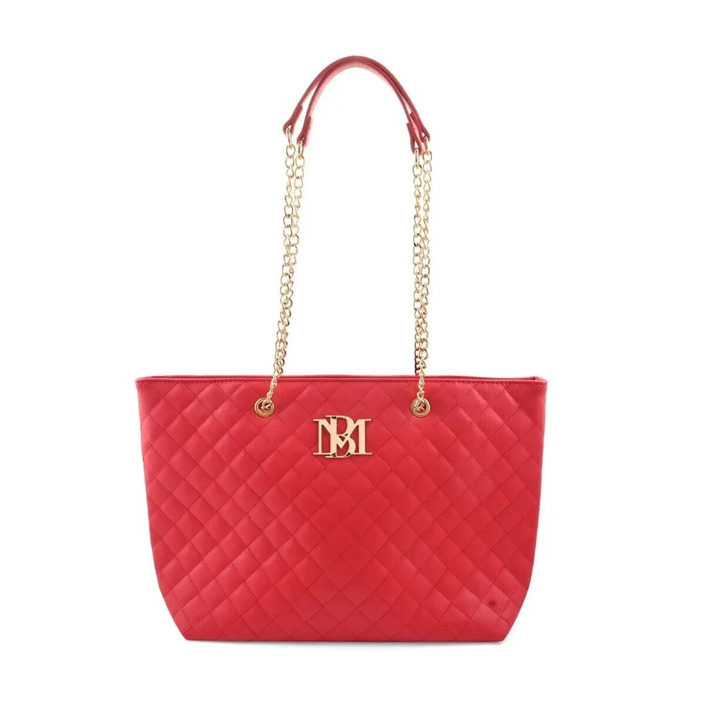 Badgley Mischka Quilted Red Tote with Gold Chain Straps